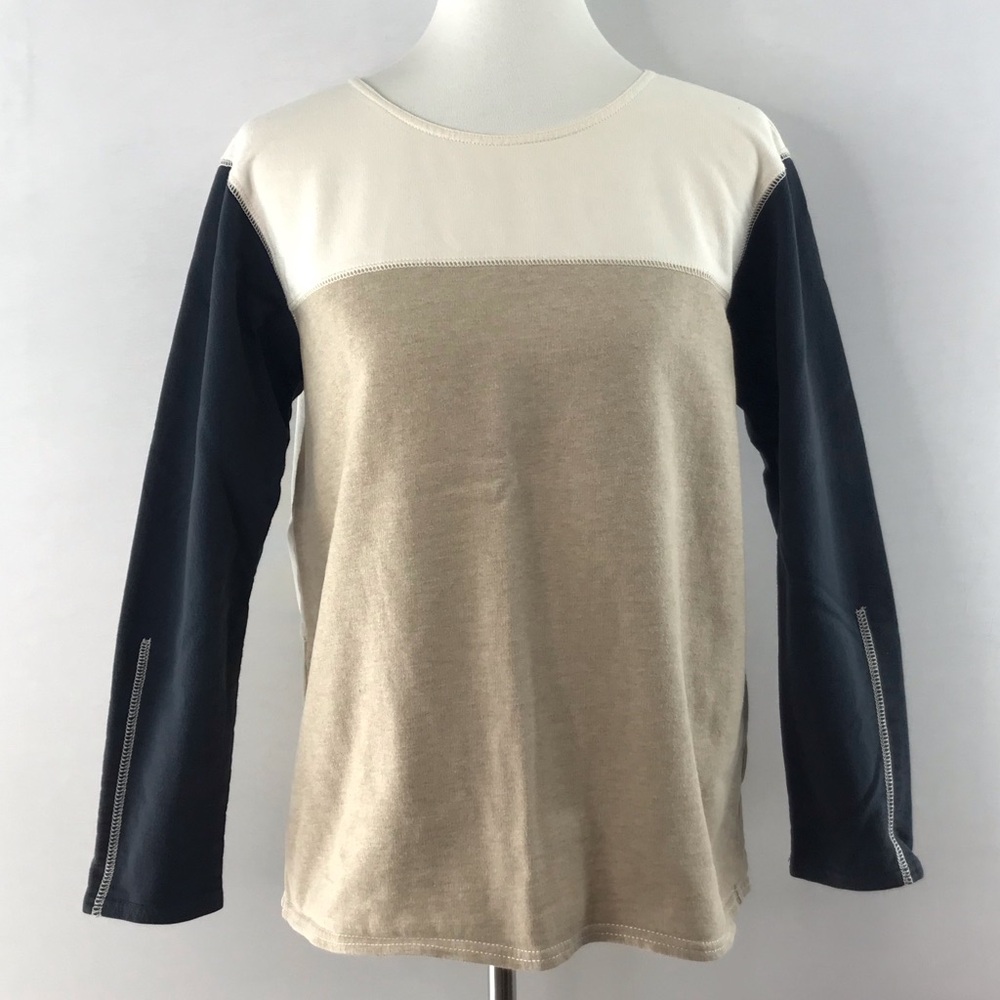 J. Crew Blue Tan Cream Color Block Zipper Back 100% Cotton Top Size M
